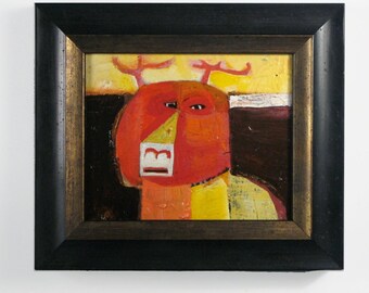 Reindeer Painting #14 - created 2016. Brad Nack 100% Reindeer Art Series. Small, original one of a kind oil painting.