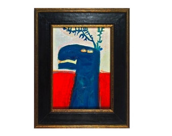 Reindeer Painting #89 - created 2015. One of a kind, elegantly framed, small original oil painting on canvas by Brad Nack