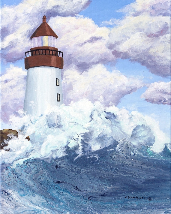 Oil Painting Sea Lighthouse Waves 16x20 Wall Decor Art Quality Canvas Print