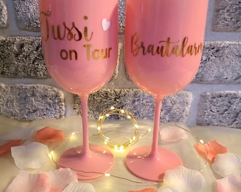 Bicchiere da vino in plastica personalizzato, rosa, alto 22 cm, capacità 480 ml, ideale per matrimoni, compleanni, addii al nubilato, serate tra amiche, campeggio o come regalo per una festa.