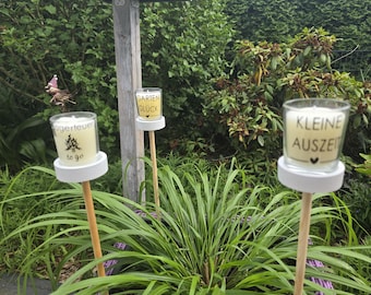 Tuinfakkel, tuinpaal, draagbaar kampvuur, tuinfakkel, tuin-/terrasverlichting met spreuken, glazen lantaarns op houten stokken, zomerdecoratie