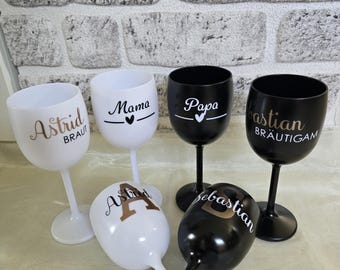 Wijnglas van kunststof, wit, zwart of turquoise/blauw, 18 cm/19 cm hoog