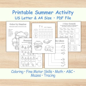 Summer Activity Book - 70 Preschool, Kindergarten Summer Worksheets & Fun Games • Fine Motor Skills, Tracing Lines, Handwriting Practice