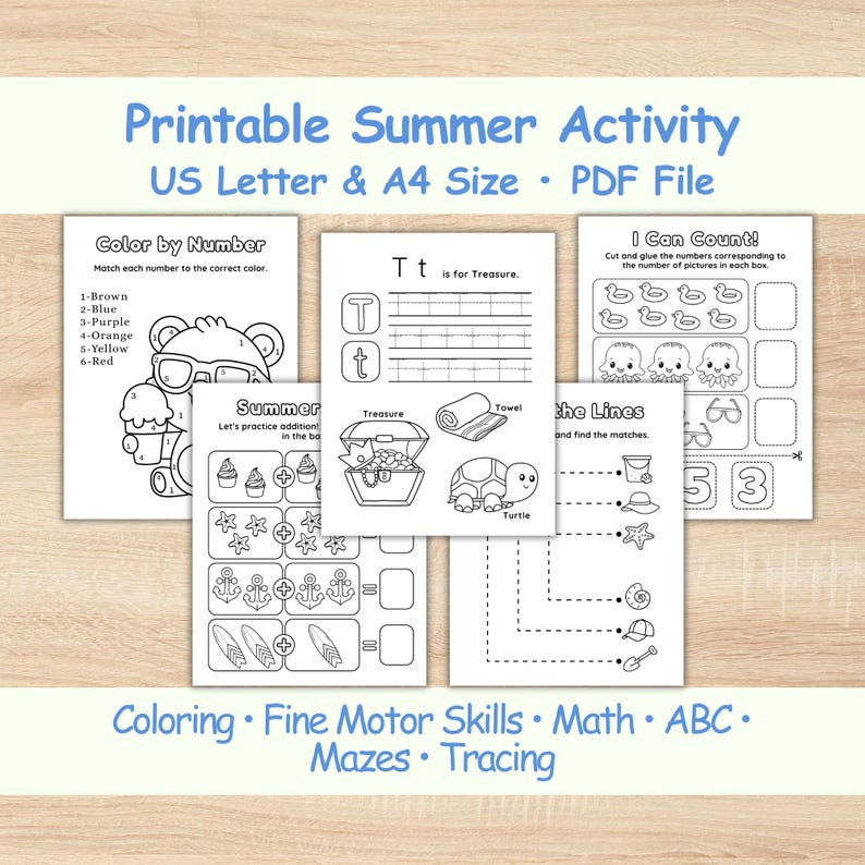 Summer Activity Book - 70 Preschool, Kindergarten Summer Worksheets & Fun Games • Fine Motor Skills, Tracing Lines, Handwriting Practice