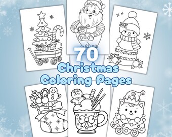 70 Christmas Coloring Pages | Bold and Easy Kids and Adults Printable Holiday Activity | Instant download | Kawaii Style Winter Sheets