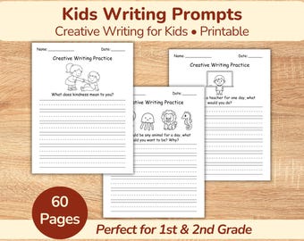 60 Creative Writing Prompts for Kids • Journaling Activity (1st & 2nd Grade) • Fun Writing Worksheets • Daily Writing Prompt • Printable
