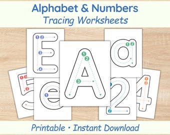 Alphabet & Numbers Tracing Worksheets | Handwriting Practice - Preschool, Kindergarten Kids | Letter Formation - Learn to write | Abc Trace