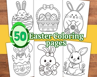 50 Easter Coloring Pages | Simple Coloring Pages for kids, preschoolers, adults | Printable Spring Coloring Page | Holiday Bunny, Easter Egg