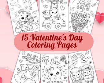 Kleurplaten Valentijnsdag | 15 afdrukbare pagina's met liefdesthema voor alle leeftijden, kleuters | Gezellig en ontspannen kleuren| Schattig en schattig