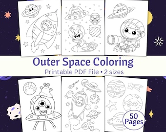 Space Coloring Pages for kids | 50 Easy & Bold Outer Space Sheets | Astronaut, Rocket, Planet Coloring | Printable Universe and Solar System