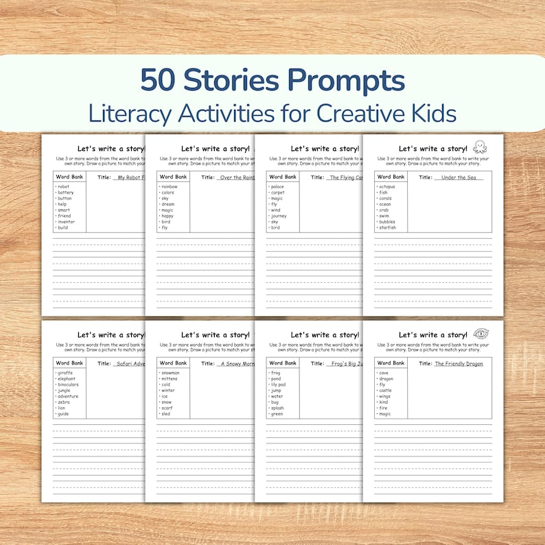 Writing Prompts for Kids in first grade and second grade ( Write and Draw ).Great for homeschooling, these writing worksheets are great as a fun storytelling game and literacy activity. Improves creative writing  through simple sentence building exercises, letting kids create their own story.