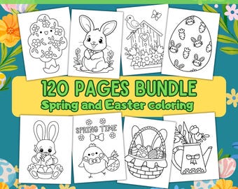 BUNDEL Kleurplaten Lente en Pasen | 120 makkelijke lente kleurplaten | Afdrukbare pdf | Lenteactiviteit voor kinderen