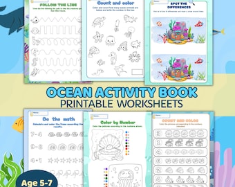 Activiteitenboek oceaandieren voor kinderen van 5-7 jaar | Werkbladen hersentraining | Activiteiten voor fijne motoriek en tracering | Hulpmiddelen voor thuisonderwijs |