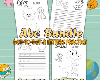 Alfabet BUNDEL | Werkbladen voor het overtrekken van punten en letters verbinden | Printables voor kleuters | Letterherkenning: handschriftoefeningen