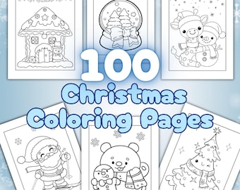 100 Christmas Coloring Pages | Bold & easy | Kids, Adults Holiday Sheets | Kawaii Cozy and relaxing Sheets | Educational activity (PDF File)