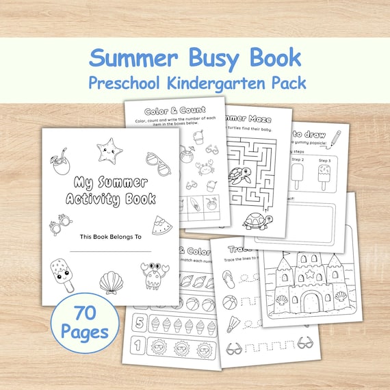 Summer Activity Book - 70 Preschool, Kindergarten Summer Worksheets & Fun Games • Fine Motor Skills, Tracing Lines, Handwriting Practice