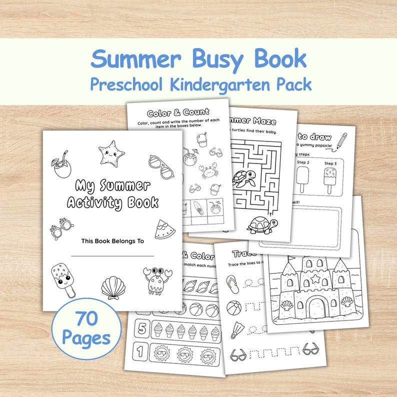 Summer Activity Book - 70 Preschool, Kindergarten Summer Worksheets & Fun Games • Fine Motor Skills, Tracing Lines, Handwriting Practice