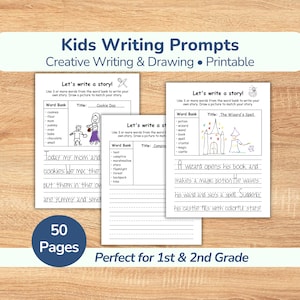 Writing Prompts for Kids in first grade and second grade ( Write and Draw ).Great for homeschooling, these writing worksheets are great as a fun storytelling game and literacy activity. Improves creative writing  through simple sentence building exercises, letting kids create their own story.