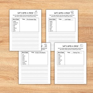 Writing Prompts for Kids in first grade and second grade ( Write and Draw ).Great for homeschooling, these writing worksheets are great as a fun storytelling game and literacy activity. Improves creative writing  through simple sentence building exercises, letting kids create their own story.