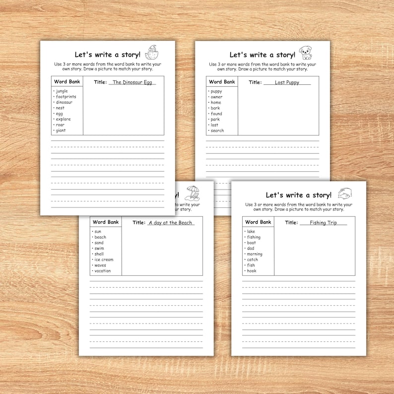 Writing Prompts for Kids in first grade and second grade ( Write and Draw ).Great for homeschooling, these writing worksheets are great as a fun storytelling game and literacy activity. Improves creative writing  through simple sentence building exercises, letting kids create their own story.
