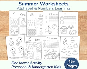 Zomerwerkbladen - alfabet- en cijfersactiviteiten (kleuterschool, kleuters) • Voorschrijven, fijne motoriek oefenen • Letters overtrekken