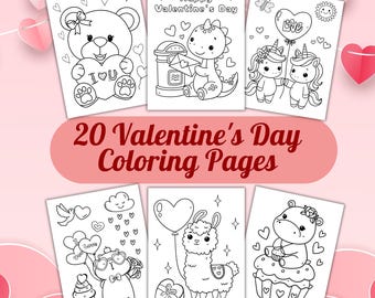 Kleurplaten Valentijnsdag | 20 afdrukbare pagina's met liefdesthema voor alle leeftijden | Gezellig en ontspannen kleuren| Schattig en schattig | Kleuters