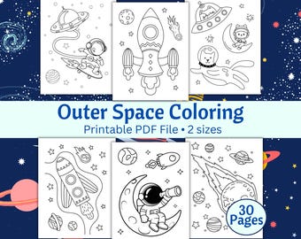 Space Coloring Pages for kids | 30 Easy & Bold Outer Space Sheets | Astronaut, Rocket, Planet Coloring | Printable Universe and Solar System