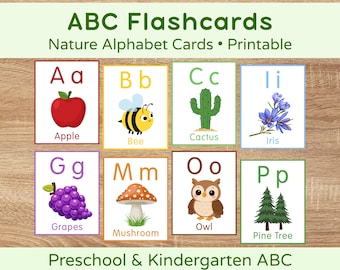 ABC-kaarten natuur - Alfabet-flitskaarten (kleuter- en kleuterschool) - Abc-kaarten, natuur- en dierenkaarten