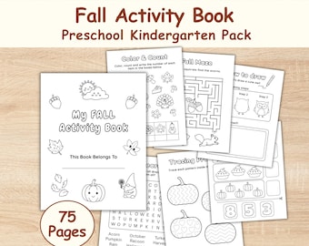Fall Activity Book - 75 Preschool, Kindergarten Autumn Worksheets & Fun Games • Fine Motor Skills, Tracing Lines, Handwriting Practice