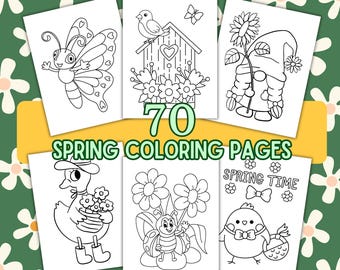 70 lentekleurplaten | Eenvoudige en gemakkelijke kleurplaten voor kinderen, kleuters en volwassenen | Afdrukbare lentekleuring | Bloemen kleuren