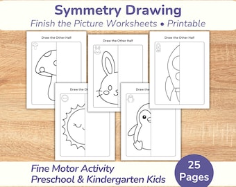 Symmetry Drawing Worksheets • Draw the Other Half • Fine Motor Skills • Preschool & Kindergarten Kids • Learn to Draw • Finish the Picture