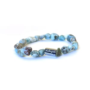Bracciale Nuggets in Larimar | Pietre Naturali | Chiusura Argento | Fatto a Mano a Roma