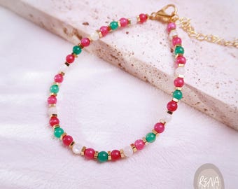 Dainty Candy Color Gemstone Bracelet, Chalcedony Jade Beaded Bracelet, Handmade Minimalist Coquette Summer Jewelry, Mother's Day Gift