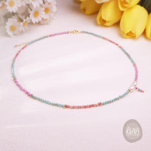 Dainty Turquoise Lepidolite Rhodonite Gemstone Beaded Minimalist Choker, Handmade Gems Necklace, Healing Crystal Boho Choker, Gift for Her
