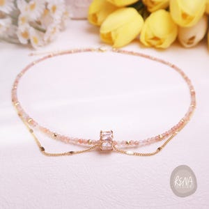 Kristall Anhänger 2 mm Birthstone Layered 18K Gold Filled Kette Edelstein Perlen Kristall Minimalist Choker, handgemachte spirituelle Halskette für Sie