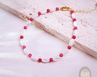 Dainty Chalcedony Beaded Bracelet, 18K Gold Handmade Minimalist Everyday Jewelry, Mother's Day Gift, Waterproof Summer Healing Bracelet