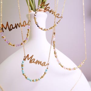 Minimalistische MAMA ketting met 2 mm geboortesteen morsecode, gepersonaliseerd om elk woord of naam te spellen, handgemaakte sierlijke choker, verjaardagscadeaus