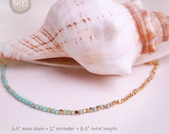 AAA+ Turquoise 18K Gold Beaded Bracelet, Personalized Birthstone Initial Jewelry, Minimalist Handmade Bracelet, Healing Crystal Boho Gift