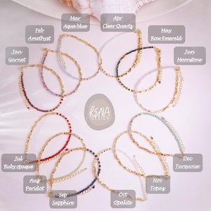 Minimalist Custom Birthstone Bracelet, Dainty Personalized Jewelry, Handmade 18K Gold Gemstone Beaded Bracelet, Anniversary Gift for Her