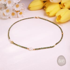 Green Aventurine & Miyuki Picasso Minimalist Beaded Choker, Dainty Boho Beaded Necklace, Handmade Choker, Simple Boho Style Choker for Her