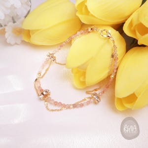 Kristallanhänger 2 mm Birthstone Layered 18K Gold Filled Kette Edelstein Bead Kristall Minimalist Armband, handgemachtes spirituelles Armband für Sie