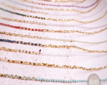 Minimalist Custom Birthstone Necklace, Dainty Personalized Beads Choker, 18K Gold Handmade Gemstone, Healing Anniversary Gift for Her or Him