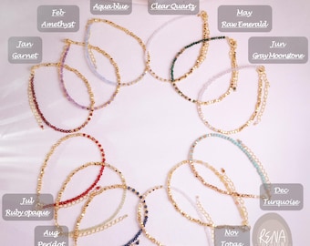 Minimalist Custom Birthstone Bracelet, Dainty Personalized Jewelry, Handmade 18K Gold Gemstone Beaded Bracelet, Anniversary Gift for Her