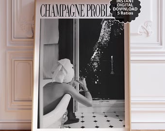 Champagne Problems Poster | Retro Bar Cart Decor (Digital Download)