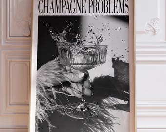 Champagne Glass Print | Champagne Problems Print | Bar Cart Art | Dorm Decor | Champagne Bar Cart Decor