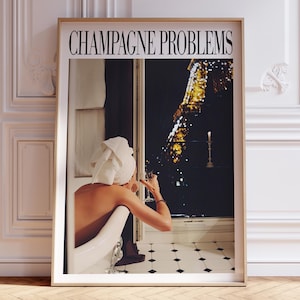 Póster de Champagne Problems / Póster de canción / Arte mural parisino / Impresión de champán / Carrito de bar vintage / Póster vintage de alcohol