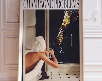 Póster de Champagne Problems / Póster de canción / Arte mural parisino / Impresión de champán / Carrito de bar vintage / Póster vintage de alcohol