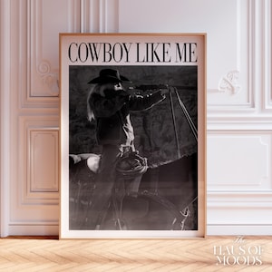Póster de Cowboy Like Me / Estética retro en blanco y negro / Arte mural femenino / Póster de música minimalista