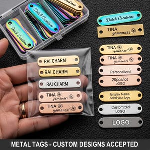20pcs Custom Engraved Logo Tags Personalized Metal Tags Clothing Metal Tag Crochet Labels Bag Metal Label