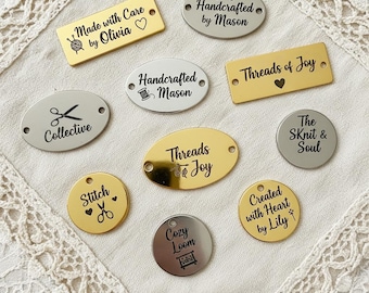 Gepersonaliseerde metalen tags Gepersonaliseerde kledinglabels Gepersonaliseerde messing tags metalen tags voor handgemaakte items Logotag metalen labels